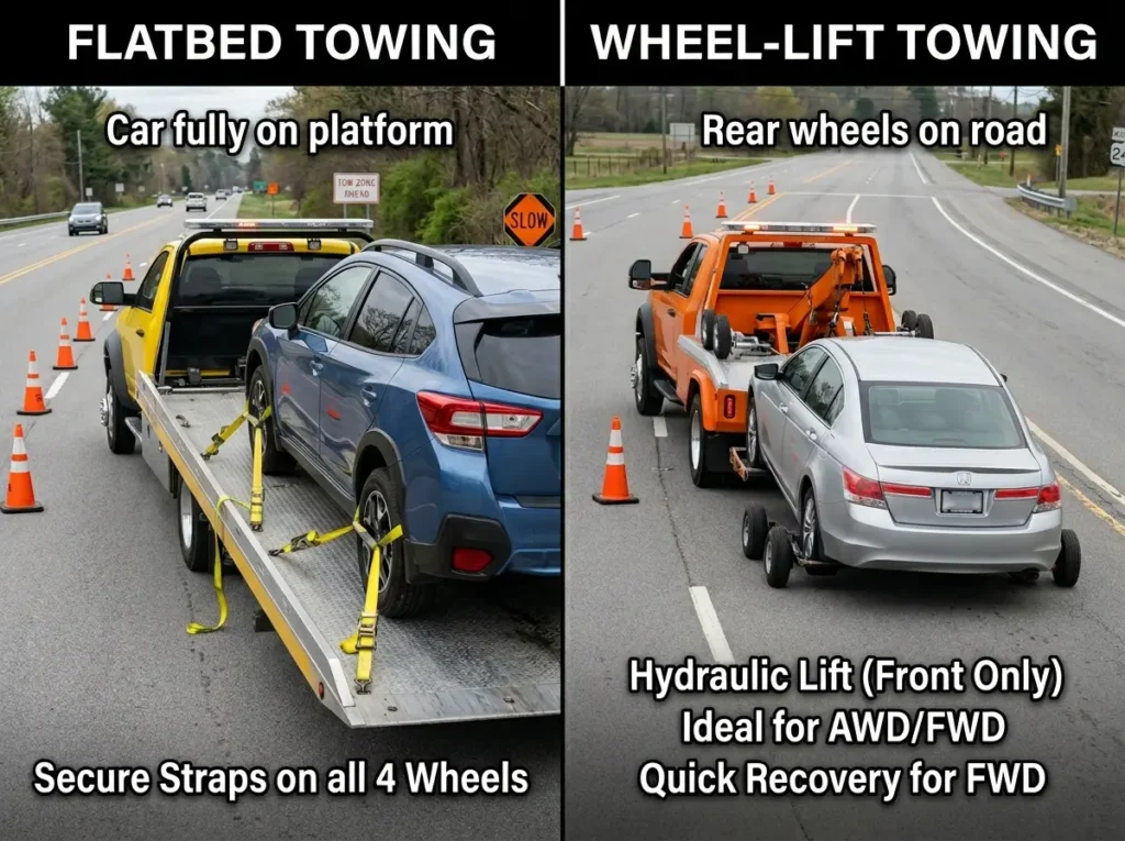 Flatbed vs. Wheel-Lift Towing